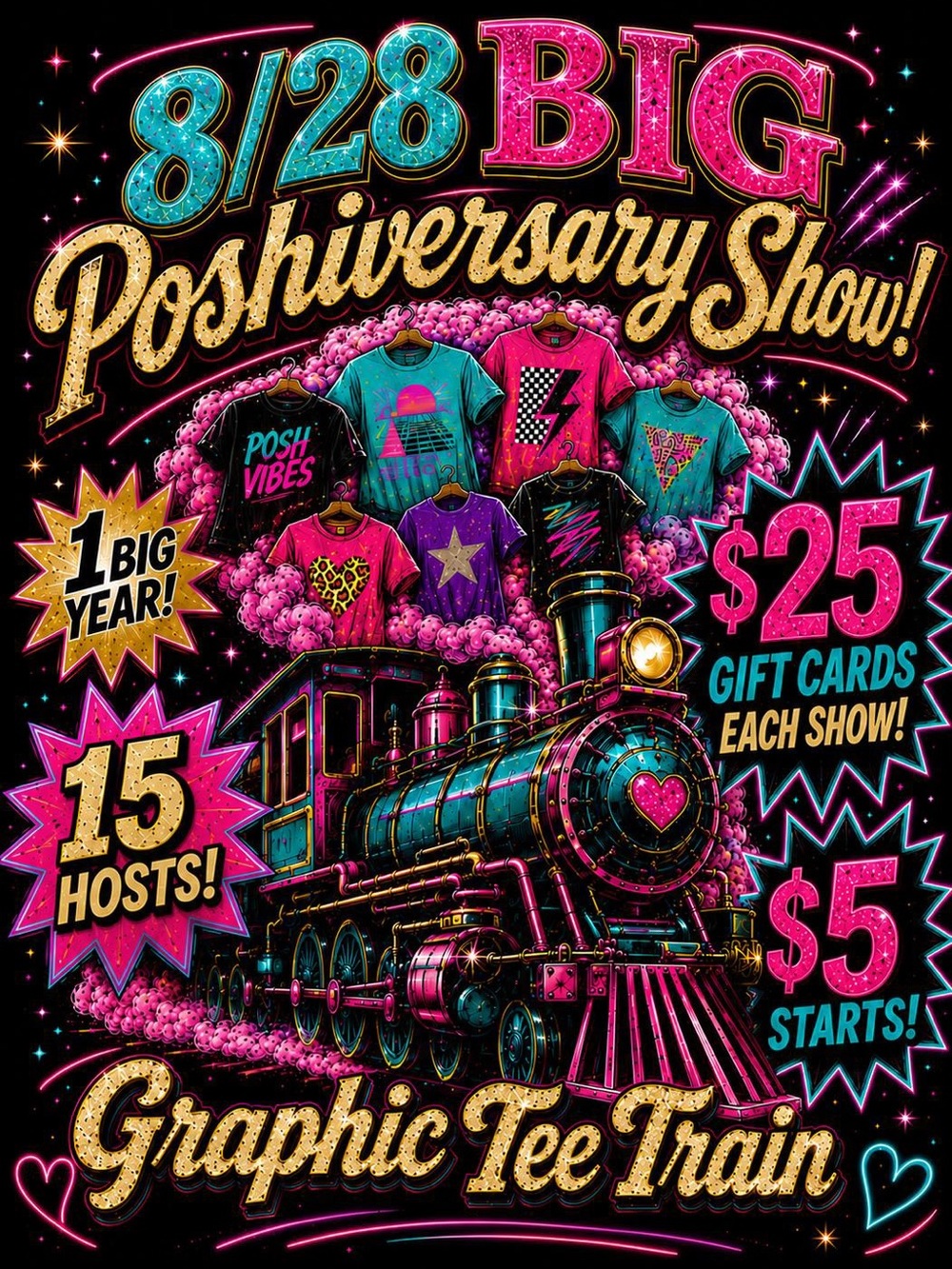 8/28 Graphic Tee Train 1 Year Poshiversary! $5 Starts!